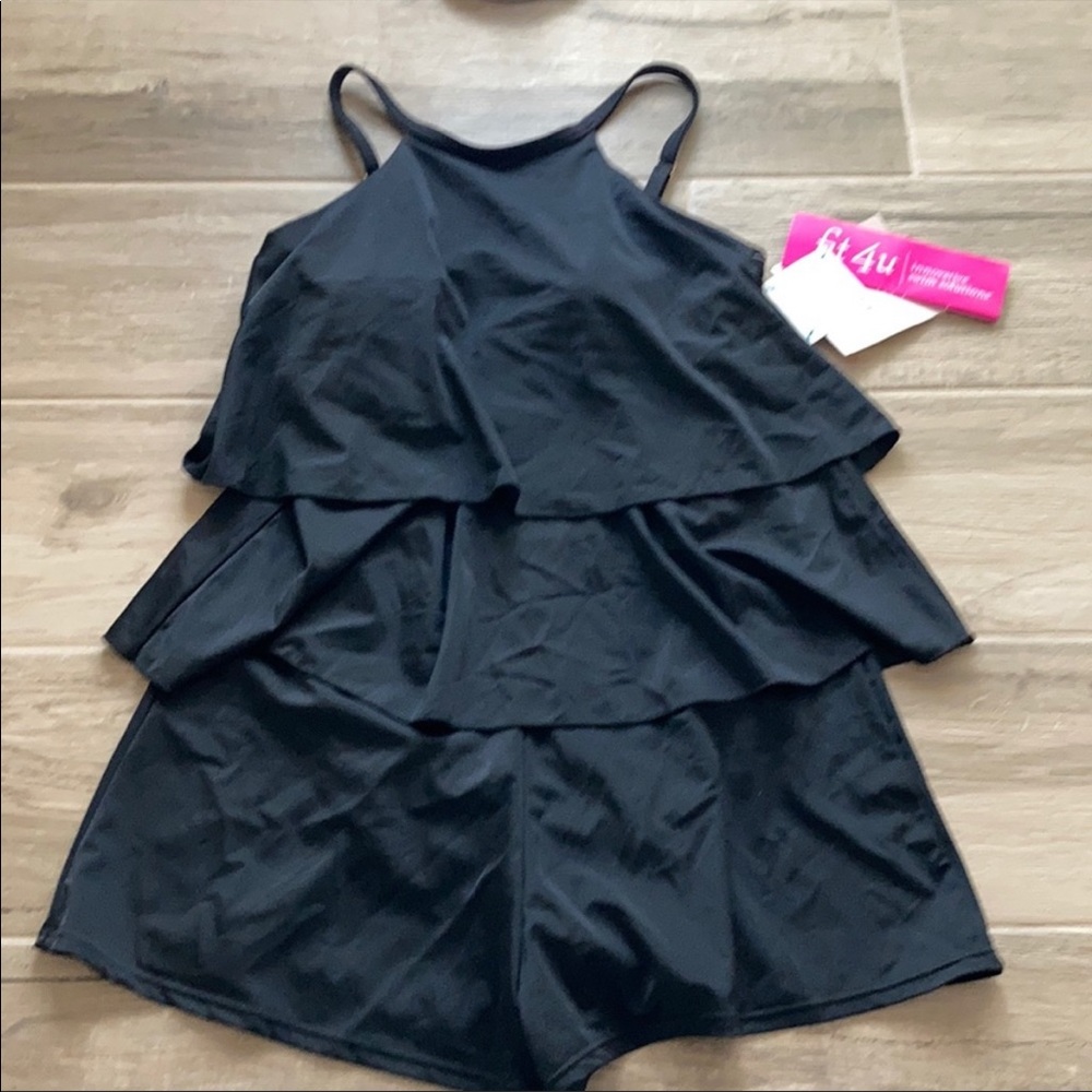 New Fit 4 U Double Tiered Swimsuit Swim set Black QVC Romper Plus size one size - Picture 8 of 10